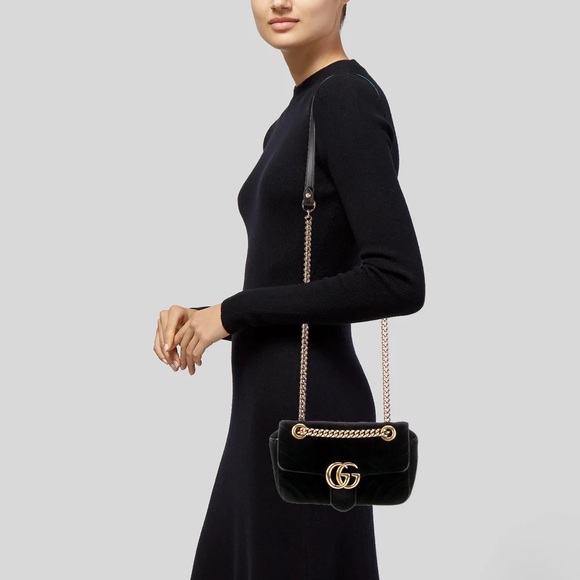 GUCCI Velvet GG Marmont Small Metelasse Shoulder Bag - Picture 1 of 10